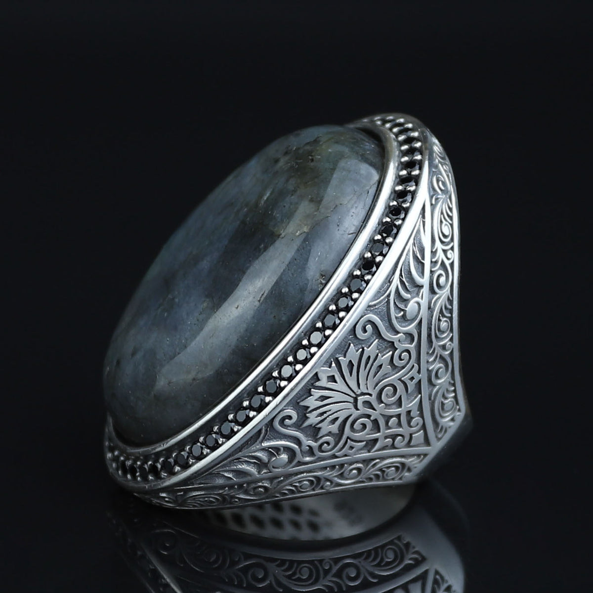 Men's Labradorite Sterling Silver Ring, Large Handmade Gemstone Mens Ring, Natural Big Labradorite Ring, Anniversary Gift