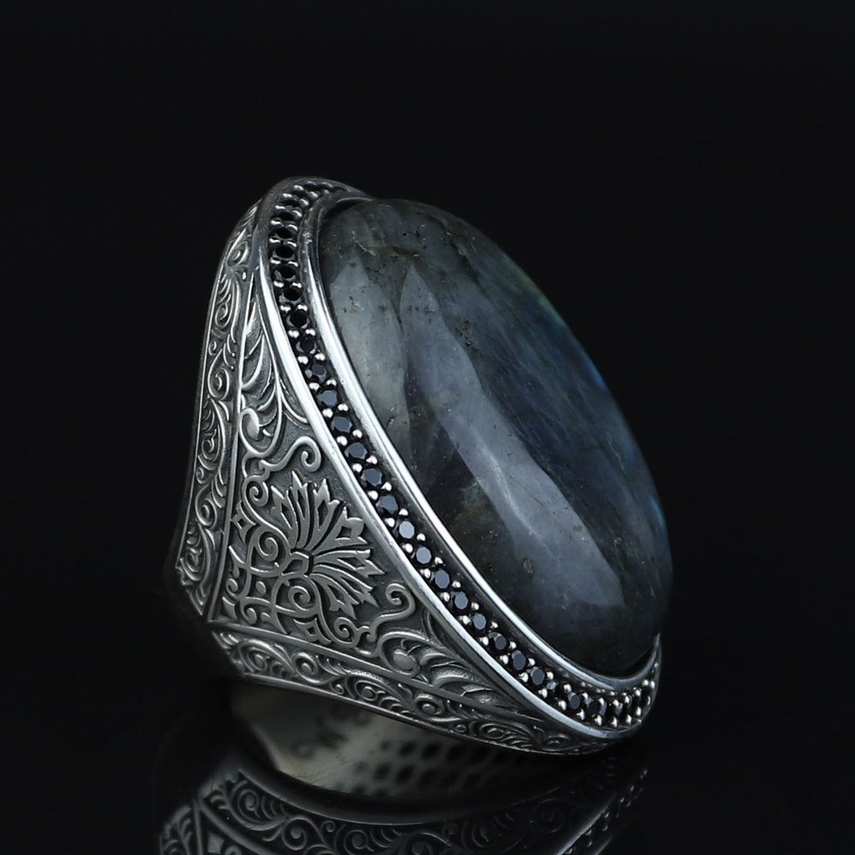Men's Labradorite Sterling Silver Ring, Large Handmade Gemstone Mens Ring, Natural Big Labradorite Ring, Anniversary Gift
