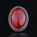 Man Red Jade Stone Ring, Engraved Jade Stone Ring, Men Ottoman Embroidered Ring, Turkish Handmade Sterling Silver Ring