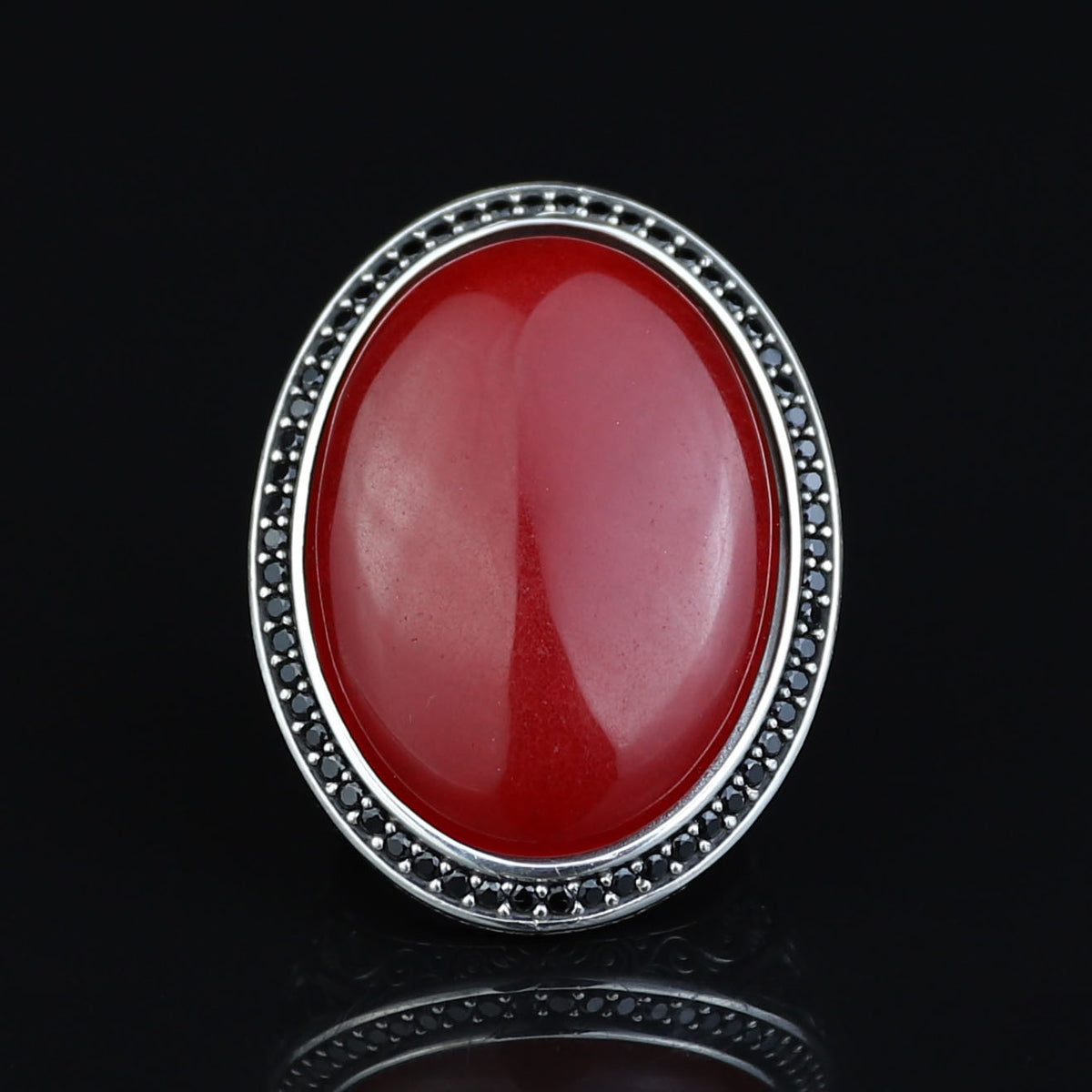 Man Red Jade Stone Ring, Engraved Jade Stone Ring, Men Ottoman Embroidered Ring, Turkish Handmade Sterling Silver Ring