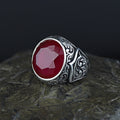 Silver Round Cut Natural Ruby Gemstone Handmade Ring