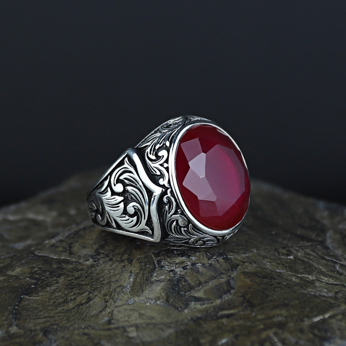 Silver Round Cut Natural Ruby Gemstone Handmade Ring
