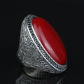 Man Red Jade Stone Ring, Engraved Jade Stone Ring, Men Ottoman Embroidered Ring, Turkish Handmade Sterling Silver Ring