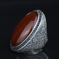 Handmade Men Silver Large Agate Ring, Red Agate Handmade Carnelian Ring, Engraved Silver Ring