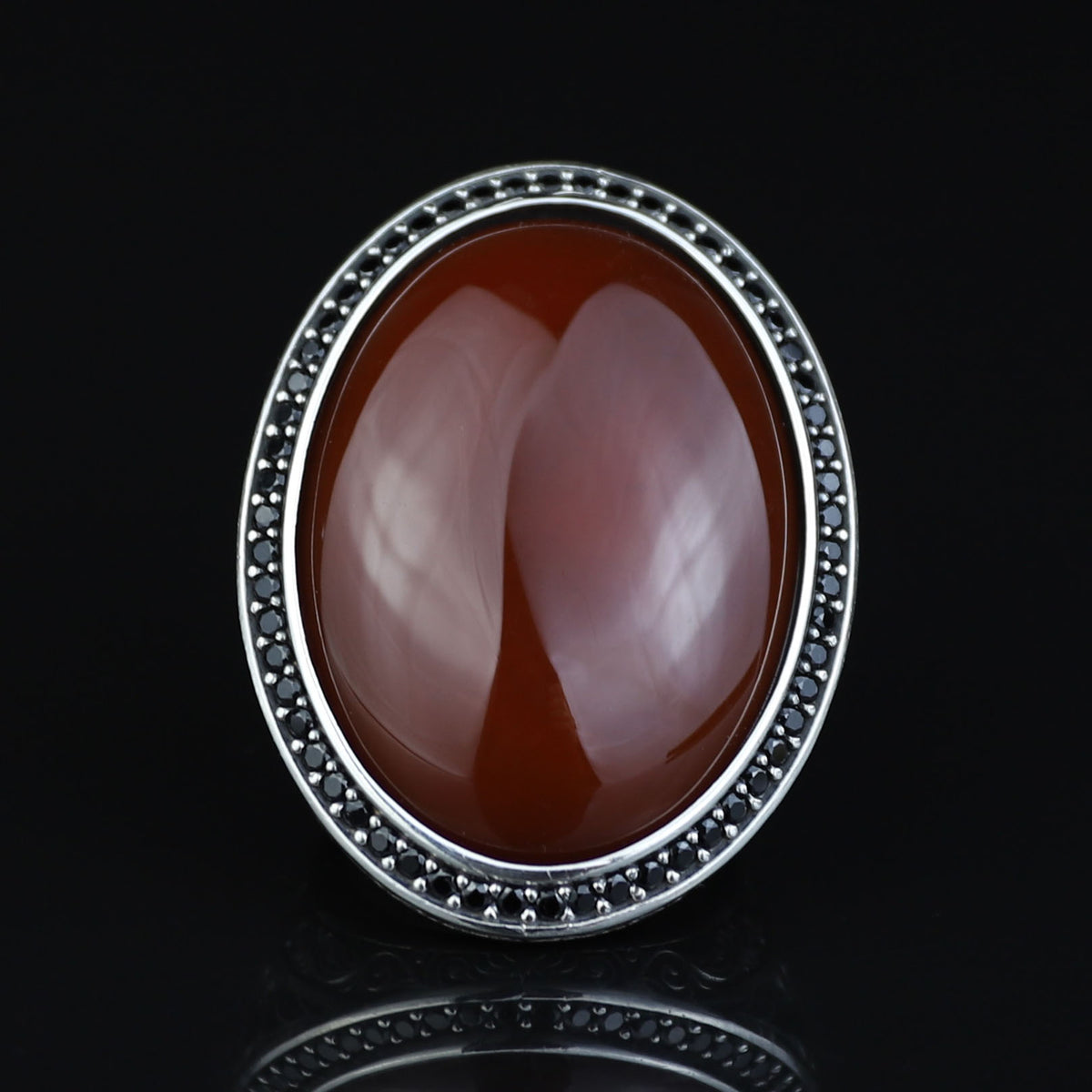 Handmade Men Silver Large Agate Ring, Red Agate Handmade Carnelian Ring, Engraved Silver Ring