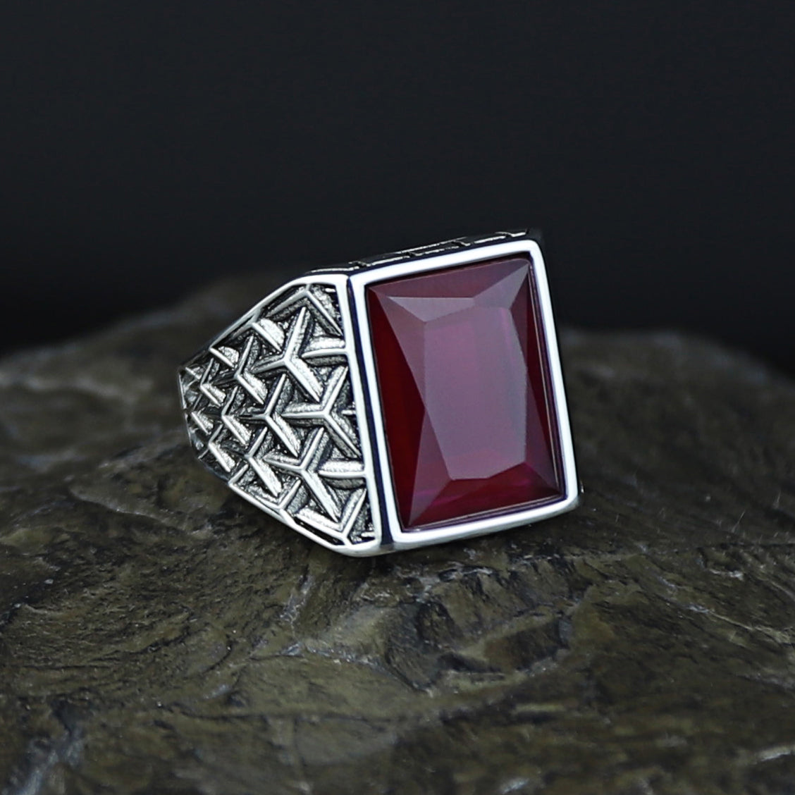 925 Sterling Silver Square Natural Ruby Gemstone Turkish Handmade Ring