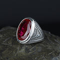 Men Handmade Large Natural Red Ruby Gemstone Silver Ring