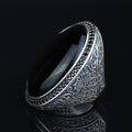 Men 925 Silver Large Onyx Ring, Engraved Black Onyx Ring, Vintage Men Onyx Ring, Ottoman Sterling Silver Ring, Ottoman Jewelry