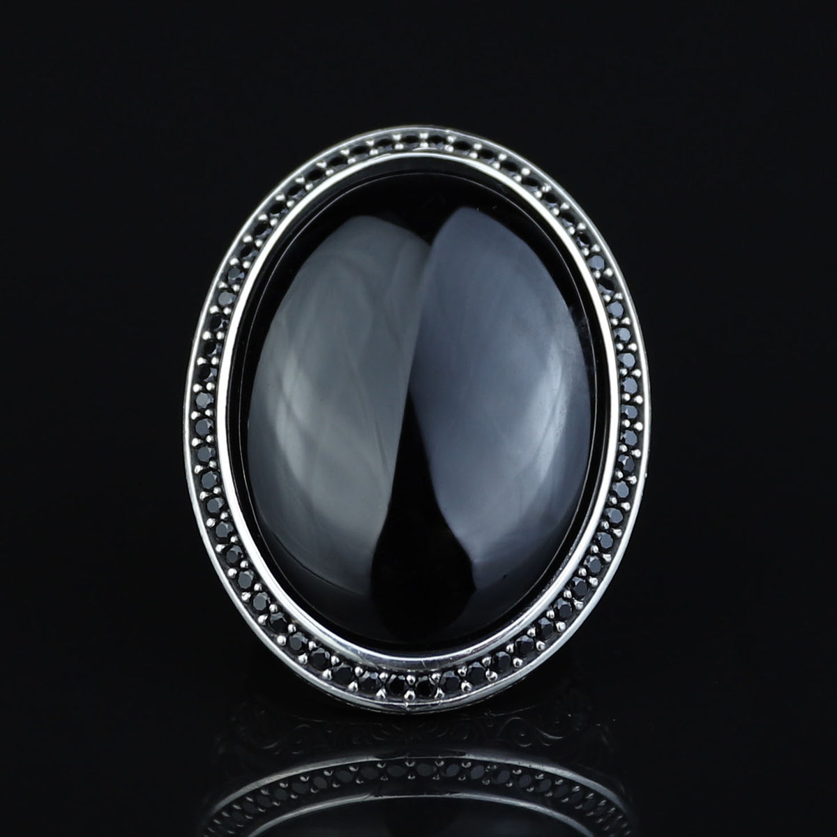 Men 925 Silver Large Onyx Ring, Engraved Black Onyx Ring, Vintage Men Onyx Ring, Ottoman Sterling Silver Ring, Ottoman Jewelry