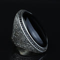 Men 925 Silver Large Onyx Ring, Engraved Black Onyx Ring, Vintage Men Onyx Ring, Ottoman Sterling Silver Ring, Ottoman Jewelry