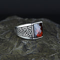 925 Men Silver Handmade Minimal Garnet Stone Ring