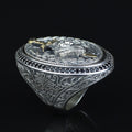 925 Silver Large Sword Leon Head Ring, Onyx Stone Men Ring, Hand Engraved Leon Signet Ring, 925 Sterling Silver