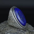 Men Large Natural Lapis Lazuli Ring, Turkish Handmade Lapis Ring , Blue Lapis Lazuli Ring, Ottoman Style Ring , 925k Sterling Silver Ring