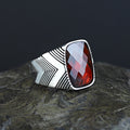 Men Handmade Silver Garnet Gemstone Square Ring