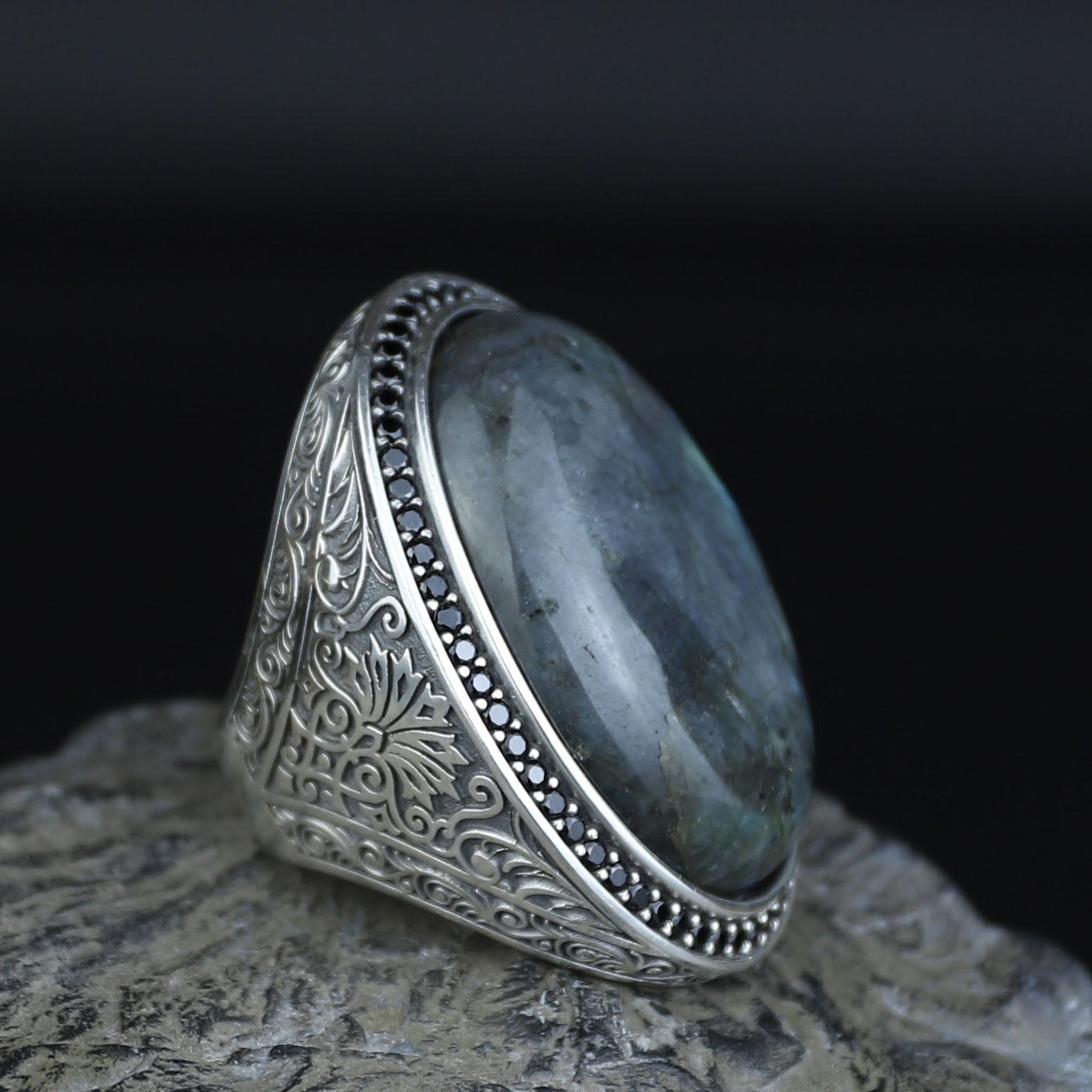 Men's Labradorite Sterling Silver Ring, Large Handmade Gemstone Mens Ring, Natural Big Labradorite Ring, Anniversary Gift