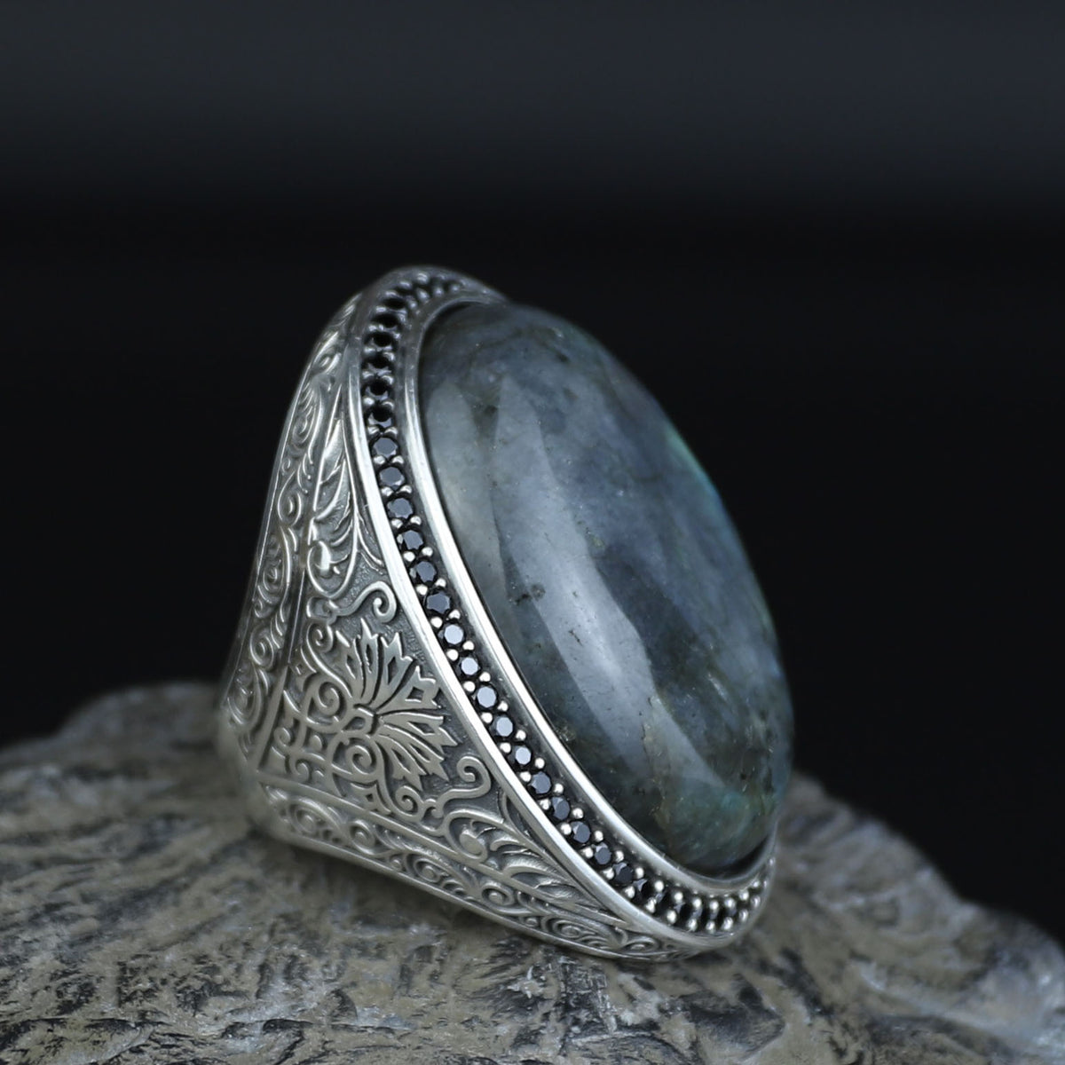 Men's Labradorite Sterling Silver Ring, Large Handmade Gemstone Mens Ring, Natural Big Labradorite Ring, Anniversary Gift