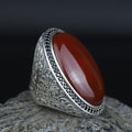 Handmade Men Silver Large Agate Ring, Red Agate Handmade Carnelian Ring, Engraved Silver Ring