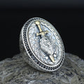 925 Silver Large Sword Leon Head Ring, Onyx Stone Men Ring, Hand Engraved Leon Signet Ring, 925 Sterling Silver