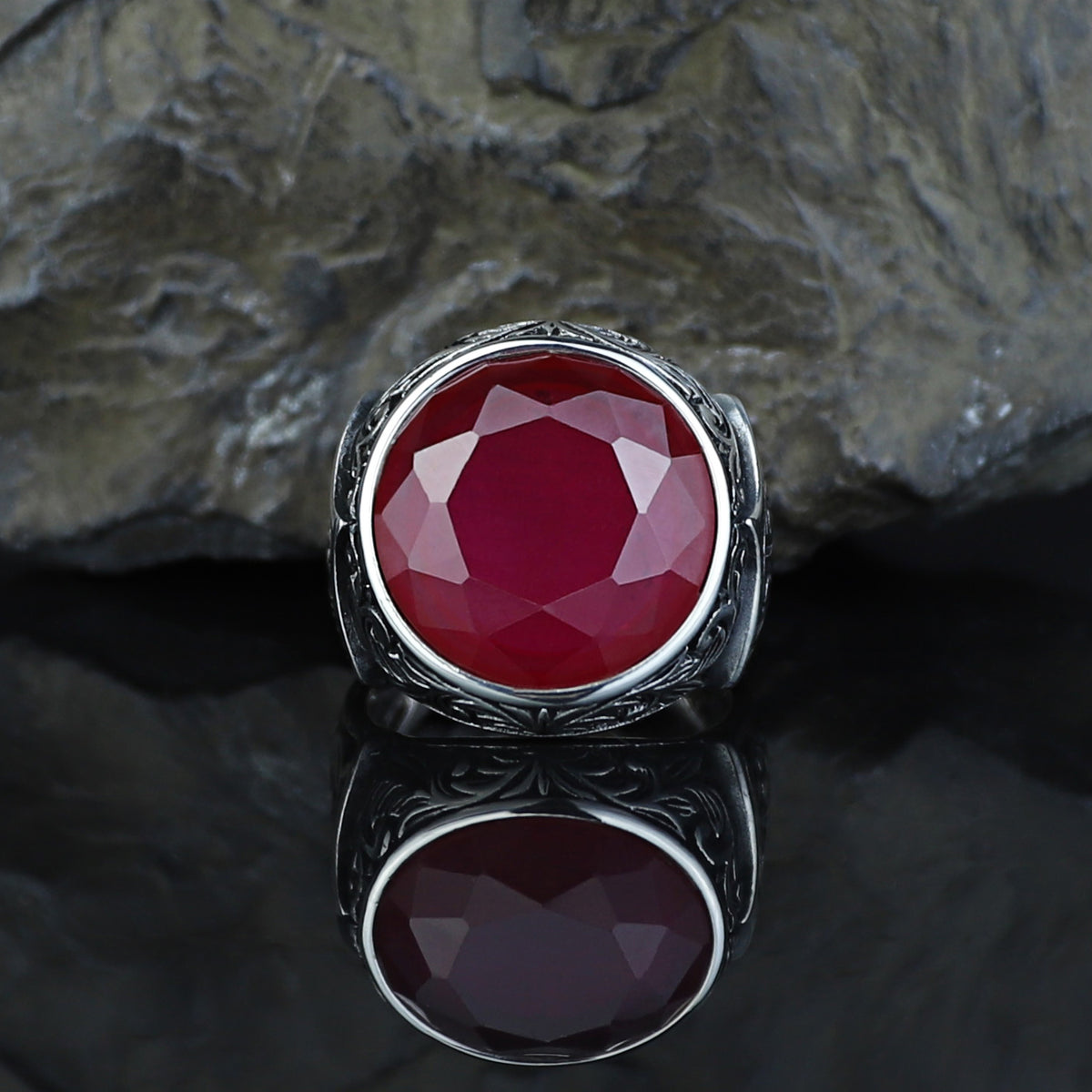 Silver Round Cut Natural Ruby Gemstone Handmade Ring