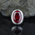 Men Handmade Large Natural Red Ruby Gemstone Silver Ring