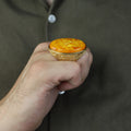 Man Silver Amber Stone Ring , Large Baltic Amber Ring , Turkish Silver Ring , Ottoman Style Embroidered Men's Ring