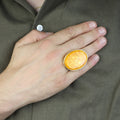 Man Silver Amber Stone Ring , Large Baltic Amber Ring , Turkish Silver Ring , Ottoman Style Embroidered Men's Ring