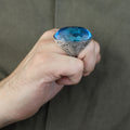 Silver Aquamarine Ring , Large Aquamarine Stone Ring , Great Magnificence Men's Ring