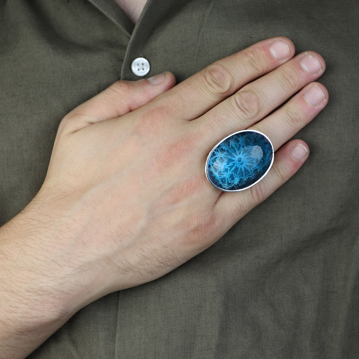 Silver Aquamarine Ring , Large Aquamarine Stone Ring , Great Magnificence Men's Ring