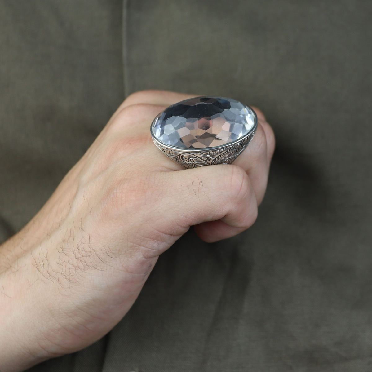 Men Silver Large Moissanite Ring, Artisan Men's Ice Out Ring, Heavy Mens Ring, Turkish Handmade Jewelry, Artisan Mens Ring
