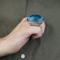 Men Silver Large Aquamarine Stone Ring,Big Man Blue Zircon Stone Ring , Ottoman Style Ring, Turkish Handmade Sterling Silver