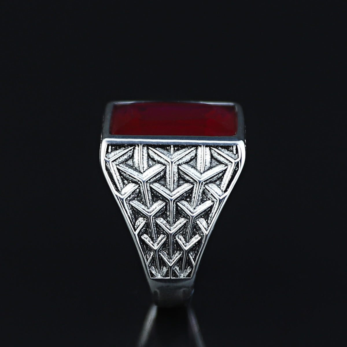 925 Sterling Silver Square Natural Ruby Gemstone Turkish Handmade Ring