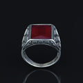 925 Sterling Silver Square Natural Ruby Gemstone Turkish Handmade Ring