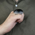 925 Silver Large Emerald Ring , Men Handmade Engraved Ring, Vintage Ottoman Ring, Men Green Stone Ring