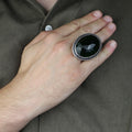 925 Silver Large Emerald Ring , Men Handmade Engraved Ring, Vintage Ottoman Ring, Men Green Stone Ring
