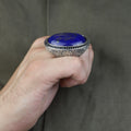 Men Large Natural Lapis Lazuli Ring, Turkish Handmade Lapis Ring , Blue Lapis Lazuli Ring, Ottoman Style Ring , 925k Sterling Silver Ring