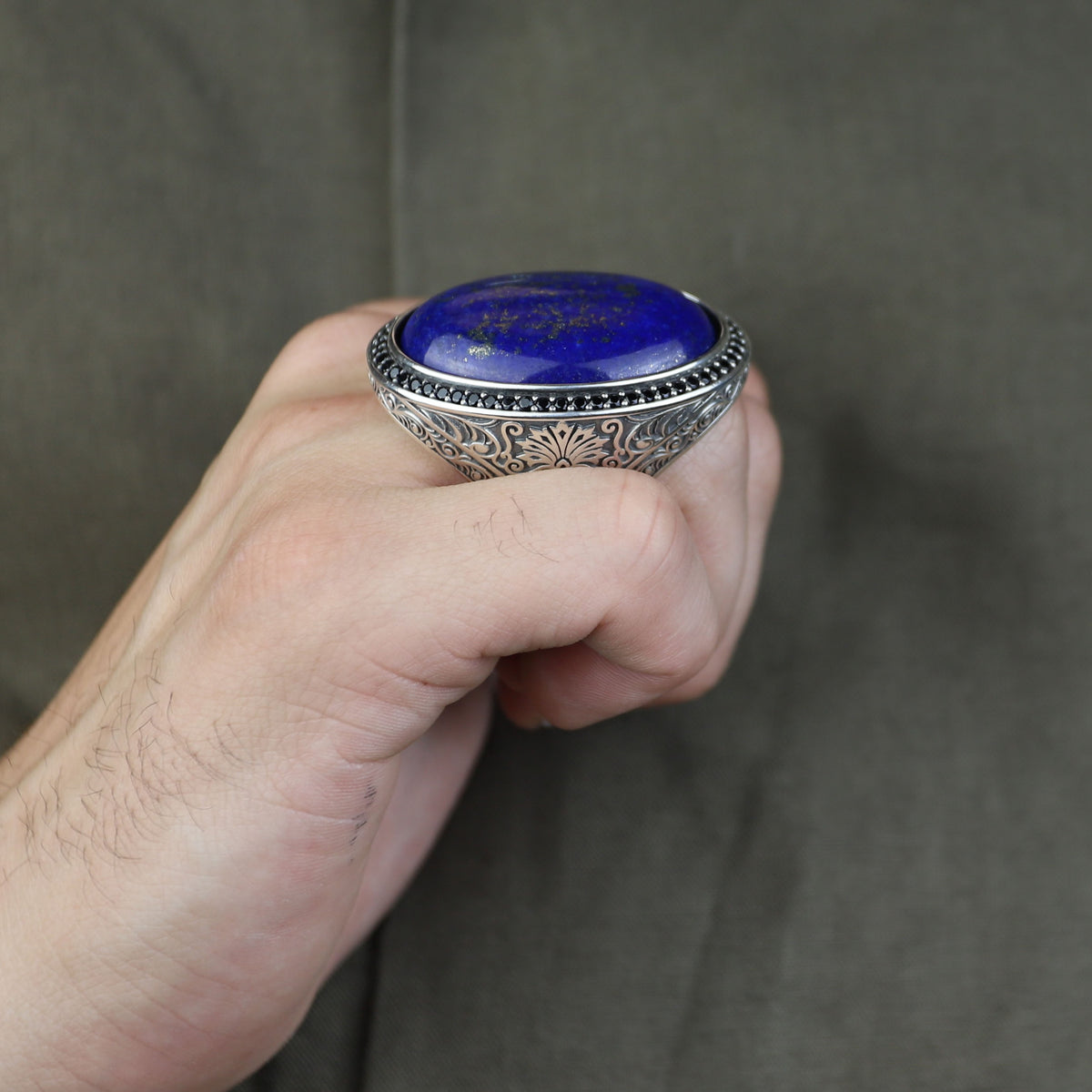 Men Large Natural Lapis Lazuli Ring, Turkish Handmade Lapis Ring , Blue Lapis Lazuli Ring, Ottoman Style Ring , 925k Sterling Silver Ring