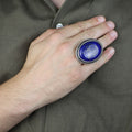 Men Large Natural Lapis Lazuli Ring, Turkish Handmade Lapis Ring , Blue Lapis Lazuli Ring, Ottoman Style Ring , 925k Sterling Silver Ring
