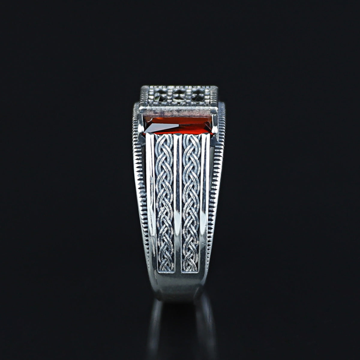 Men Handmade Minimal Red Garnet Gemstone Ring