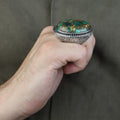 Men Silver Natural Malachite Ring, Engraved Men Large Ring, Big Green Stone Ring, Father Day Gift, 925k Sterling Silver Ring