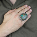 Men Silver Natural Malachite Ring, Engraved Men Large Ring, Big Green Stone Ring, Father Day Gift, 925k Sterling Silver Ring