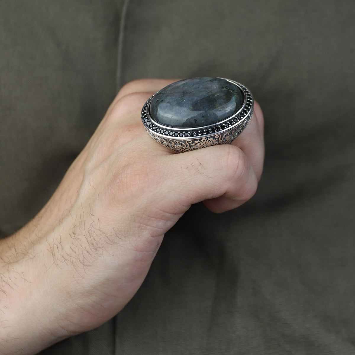 Men's Labradorite Sterling Silver Ring, Large Handmade Gemstone Mens Ring, Natural Big Labradorite Ring, Anniversary Gift