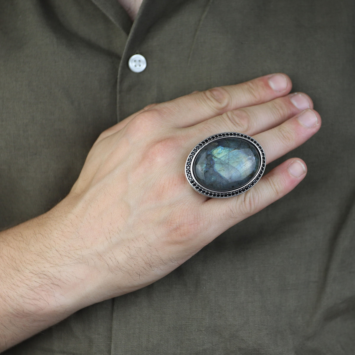 Men's Labradorite Sterling Silver Ring, Large Handmade Gemstone Mens Ring, Natural Big Labradorite Ring, Anniversary Gift