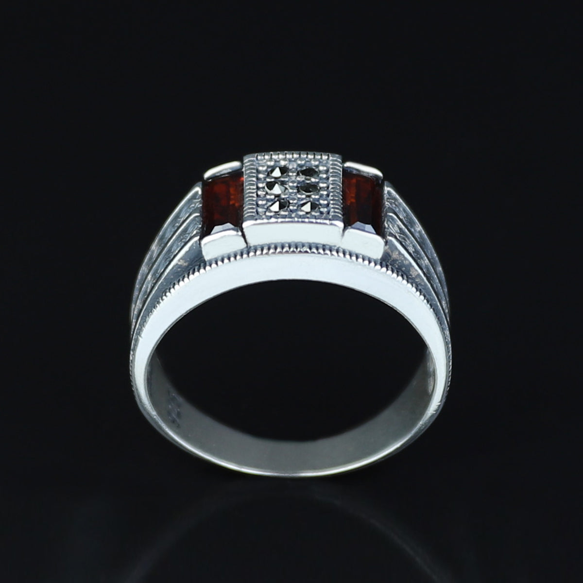 Men Handmade Minimal Red Garnet Gemstone Ring