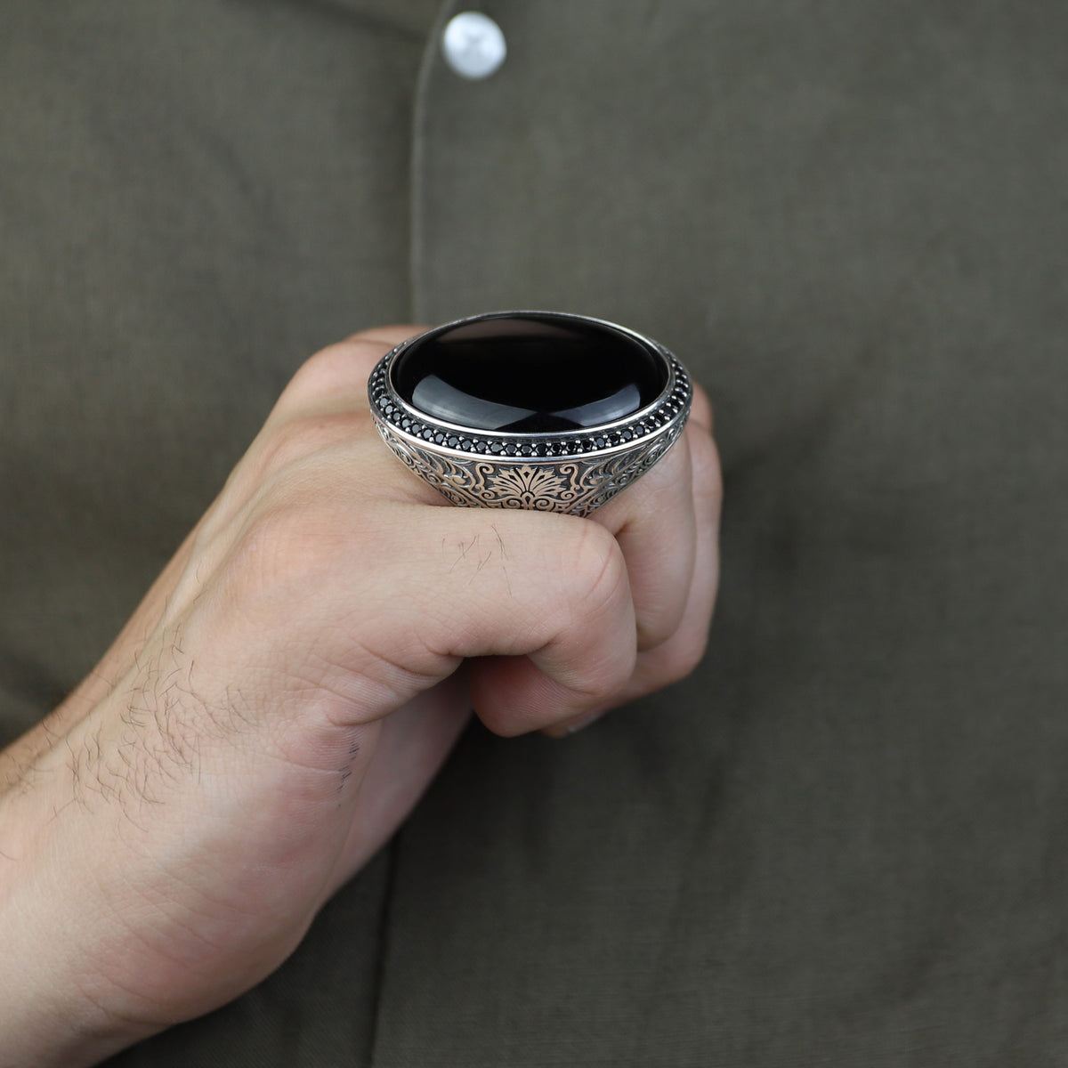 Men 925 Silver Large Onyx Ring, Engraved Black Onyx Ring, Vintage Men Onyx Ring, Ottoman Sterling Silver Ring, Ottoman Jewelry