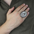 925 Silver Large Sword Leon Head Ring, Onyx Stone Men Ring, Hand Engraved Leon Signet Ring, 925 Sterling Silver