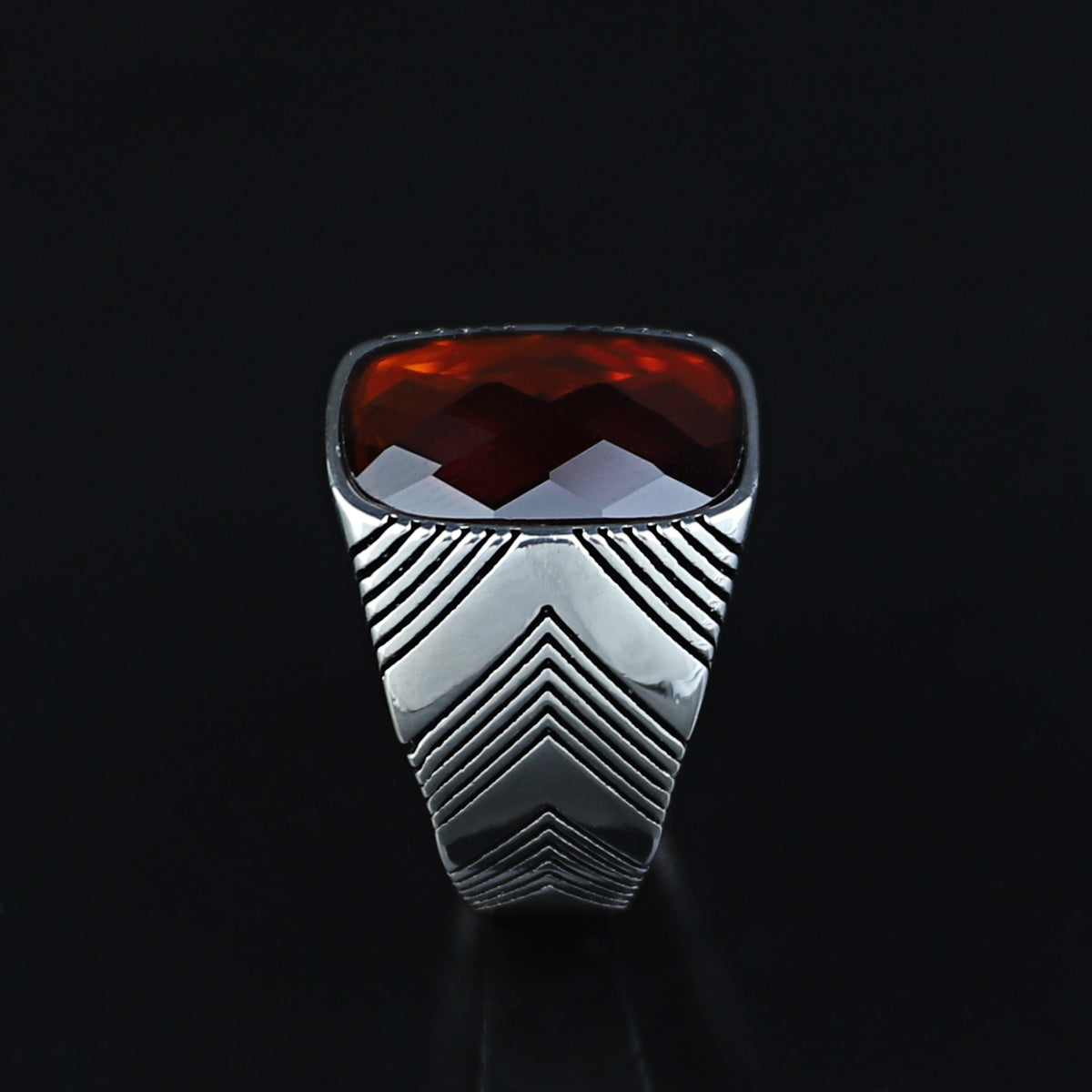 Men Handmade Silver Garnet Gemstone Square Ring