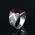 Men Handmade Silver Garnet Gemstone Square Ring