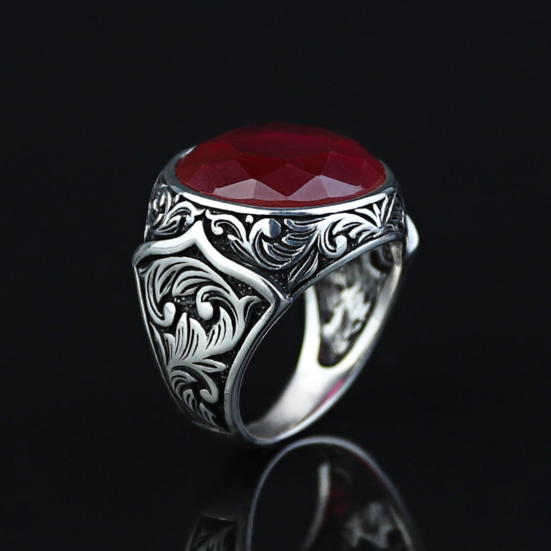 Silver Round Cut Natural Ruby Gemstone Handmade Ring