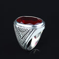 Men Handmade Large Natural Red Ruby Gemstone Silver Ring
