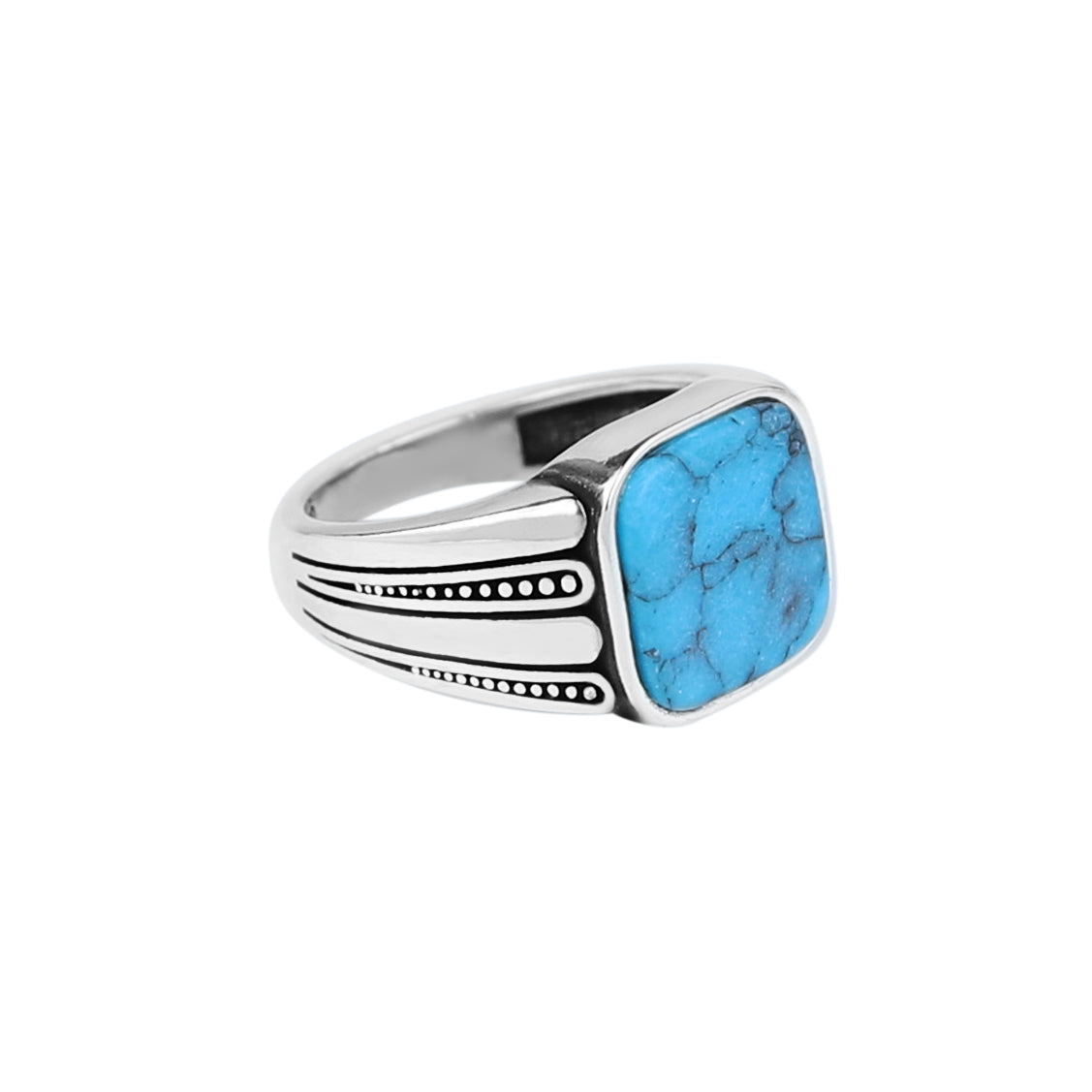 Men Silver Square Turquoise Gemstone Handmade Ring